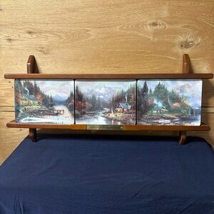 1997 Thomas Kinkade Wooden Shelf with Scenic Art Plates